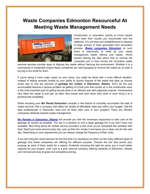 Waste Companies Edmonton Resourceful At Meeting Waste Management Needs