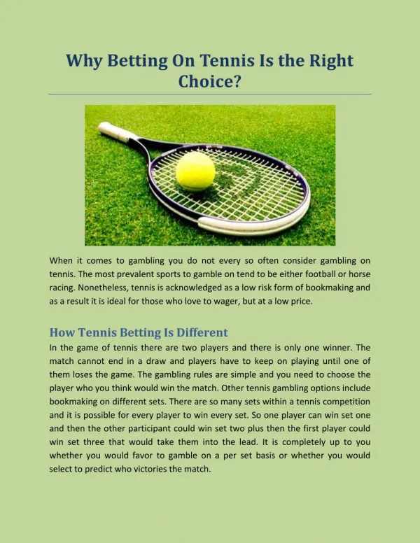 Why Betting On Tennis Is the Right Choice