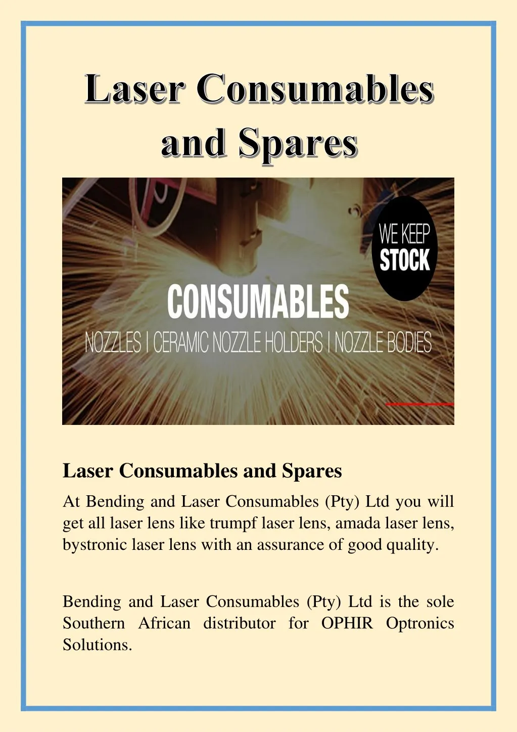 laser consumables and spares