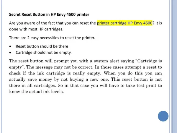 Secret Reset Button For Printer Cartridge HP Envy 4500