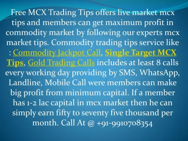 Intraday Trading Tips in Commodity Market - Free MCX Trading Tips