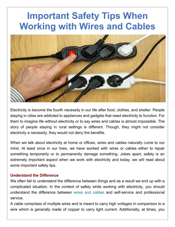 Important Safety Tips When Working with Wires and Cables