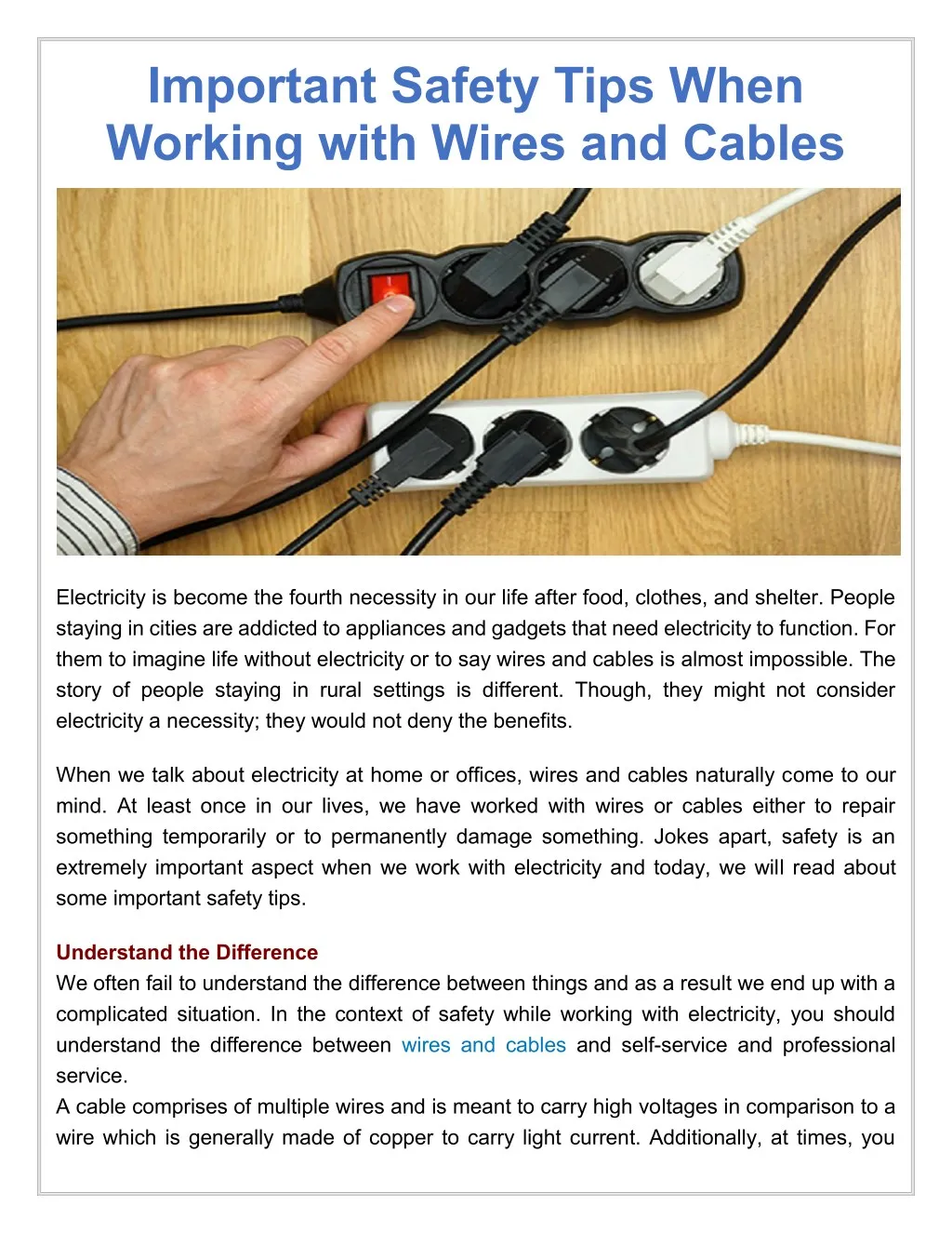 important safety tips when working with wires