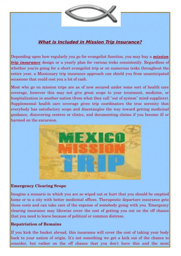 What is Included in Mission Trip Insurance?