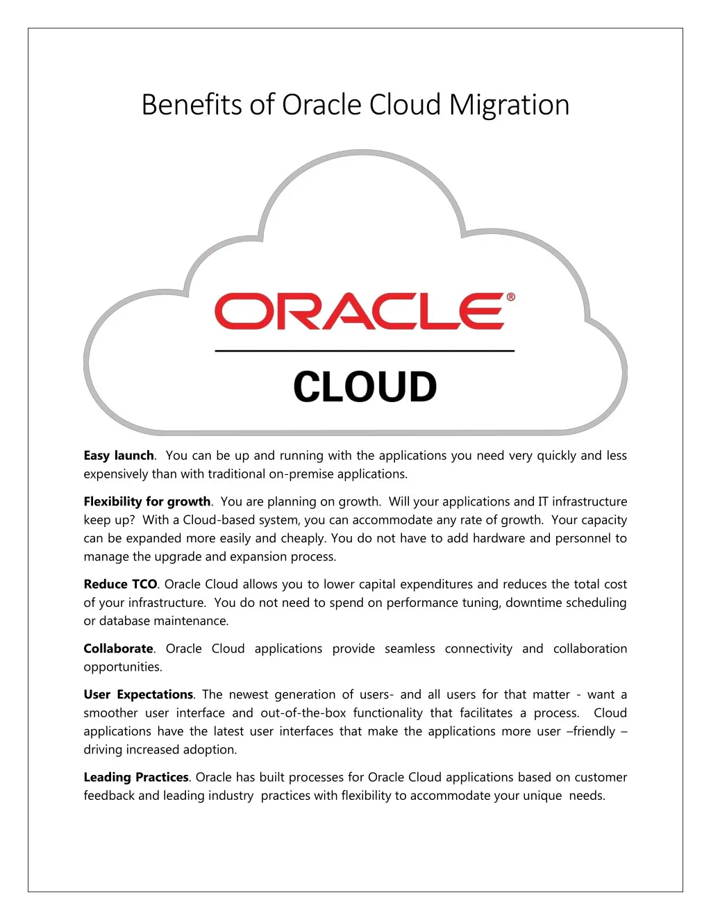 benefits of oracle cloud migration