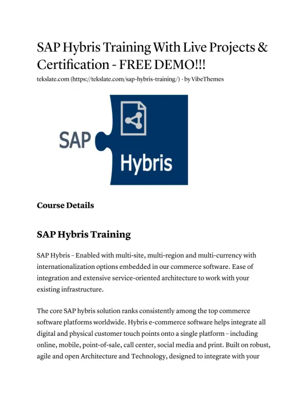 SAP HYBRIS Online Training
