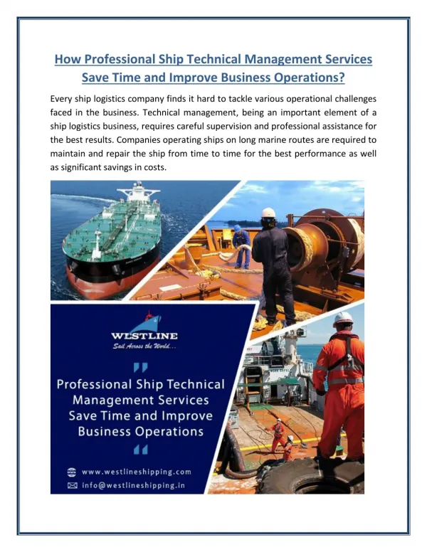Ship Technical Management Service Helps You To Get Best Performance