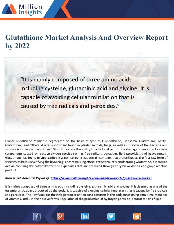 Glutathione Market Overview Report by 2022