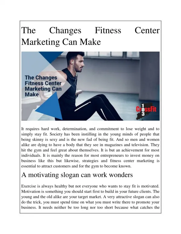 The Changes Fitness Center Marketing Can Make