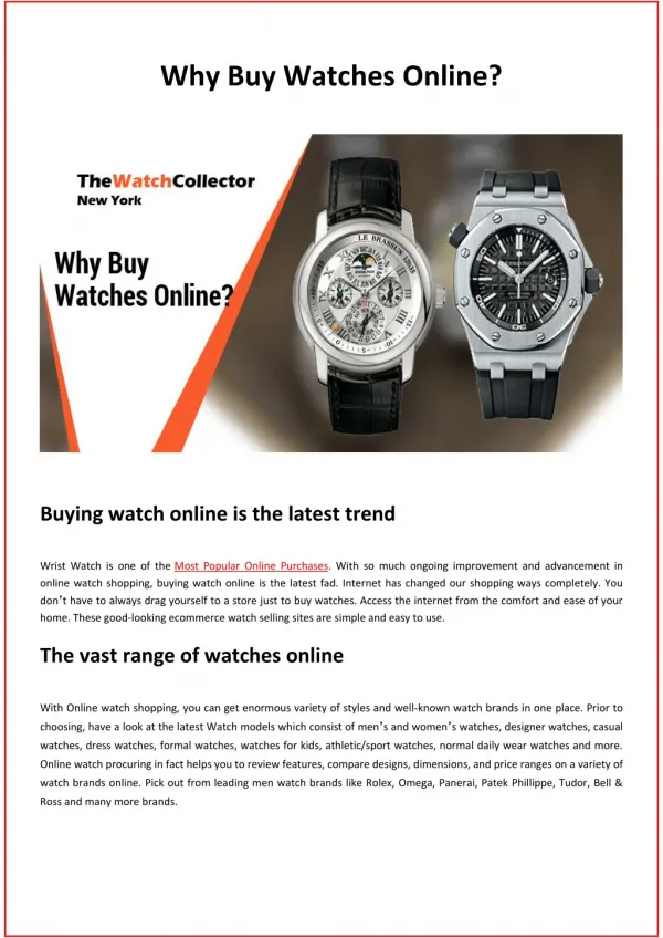 Why Buy Watches Online?