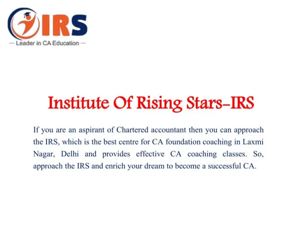 CA Foundation Coaching Classes For Your Bright Career With IRS Coaching