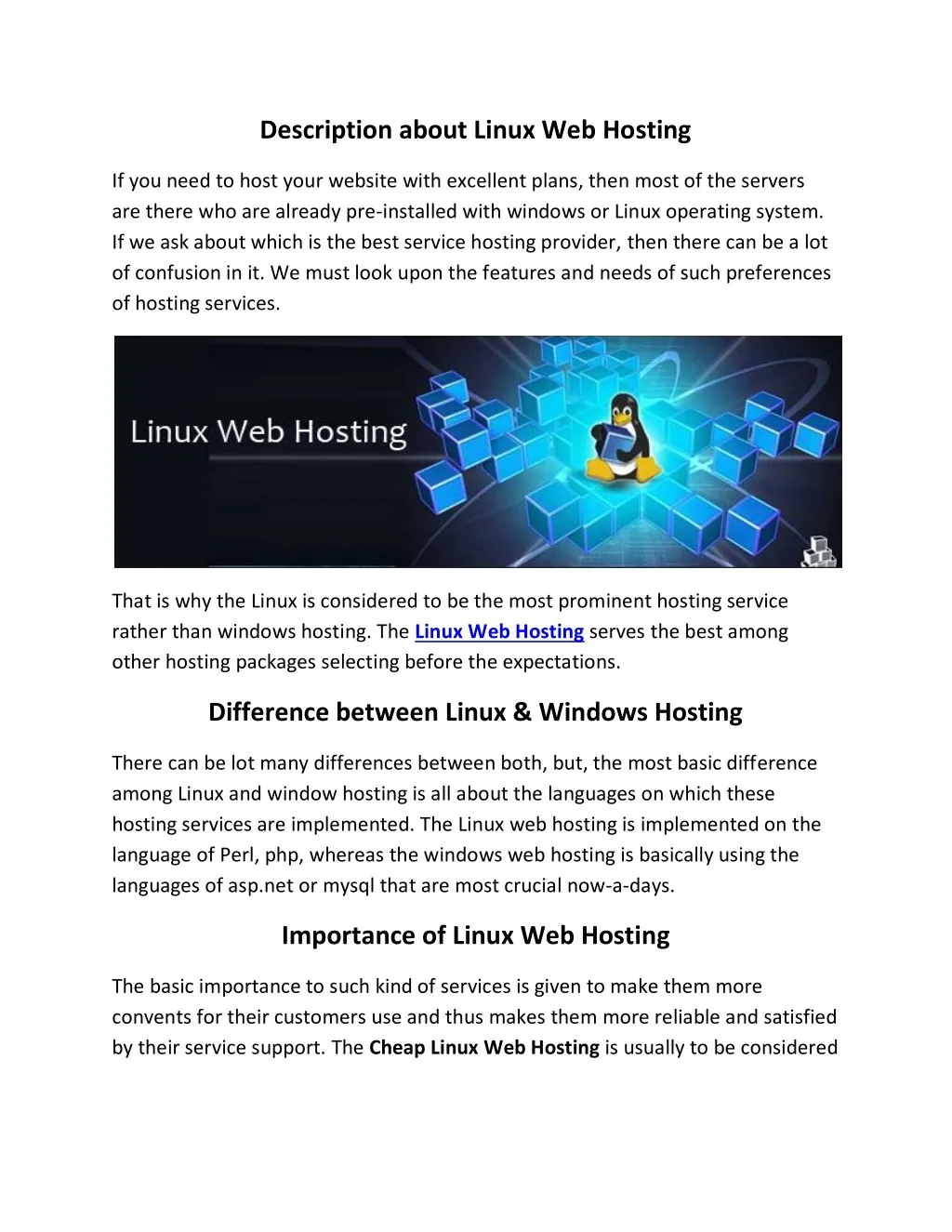 description about linux web hosting