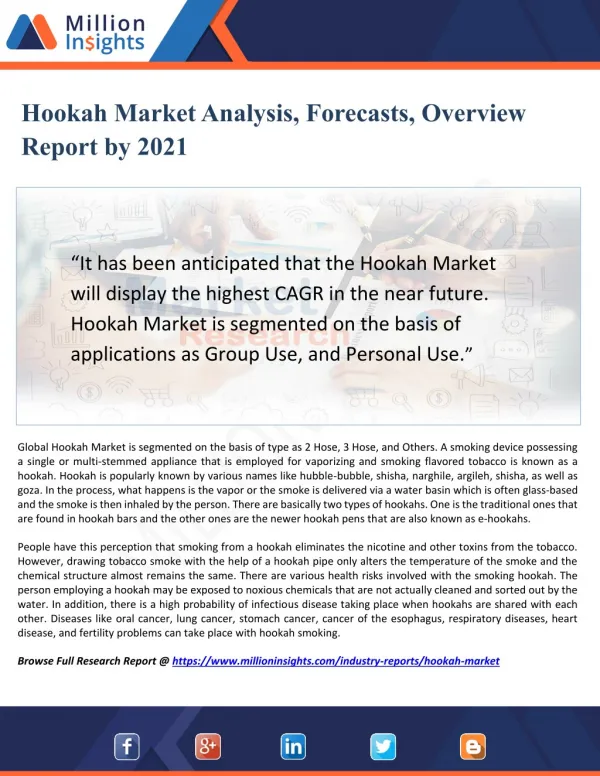 Hookah Market Overview Report by 2021
