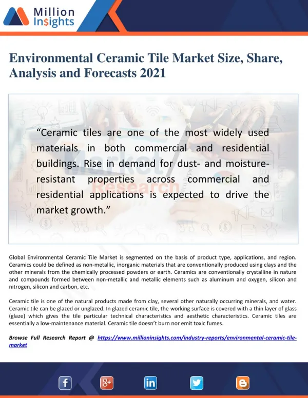 Environmental Ceramic Tile Market Challenges, Trends and Outlook