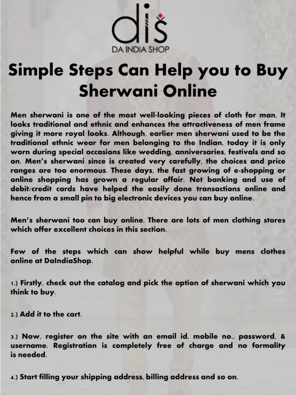 Simple Steps Can Help You To Buy Sherwani Online