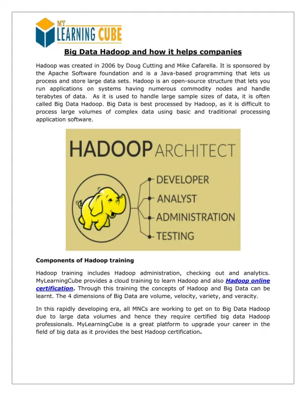 Big Data Hadoop Training and Certification [MyLearningCube]