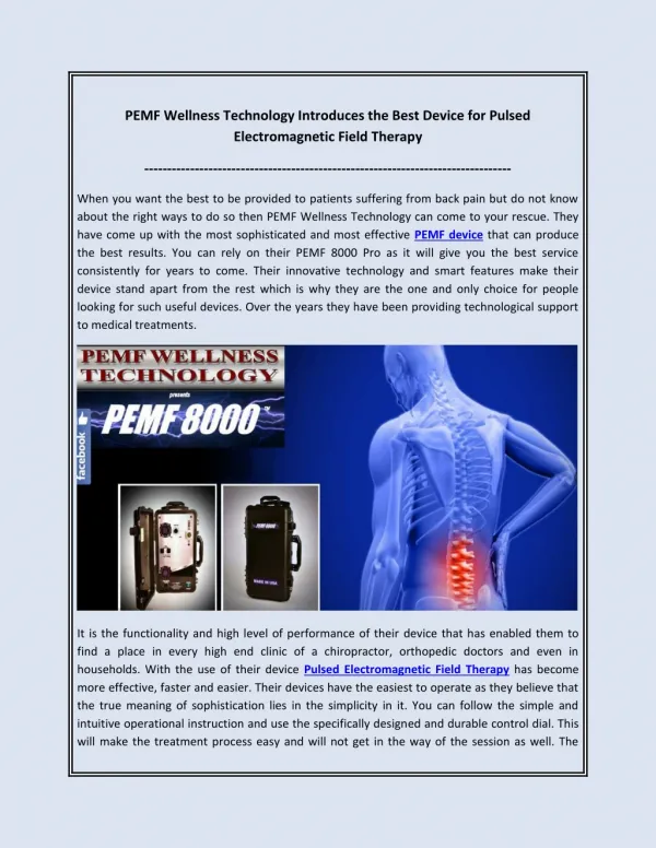 PEMF Wellness Technology Introduces the Best Device for Pulsed Electromagnetic Field Therapy