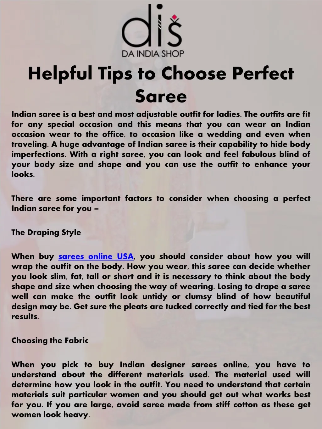 helpful tips to choose perfect saree