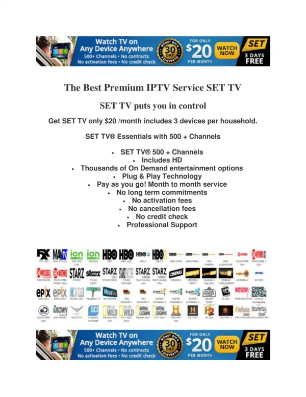 The Best Premium IPTV Service SET TV