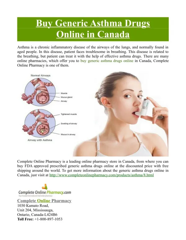 Buy Generic Asthma Drugs Online in Canada