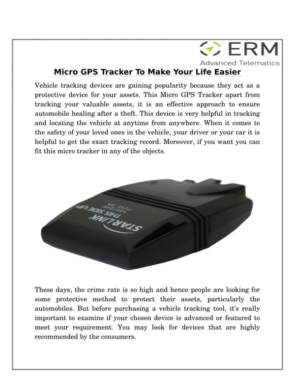 Micro GPS Tracker To Make Your Life Easier