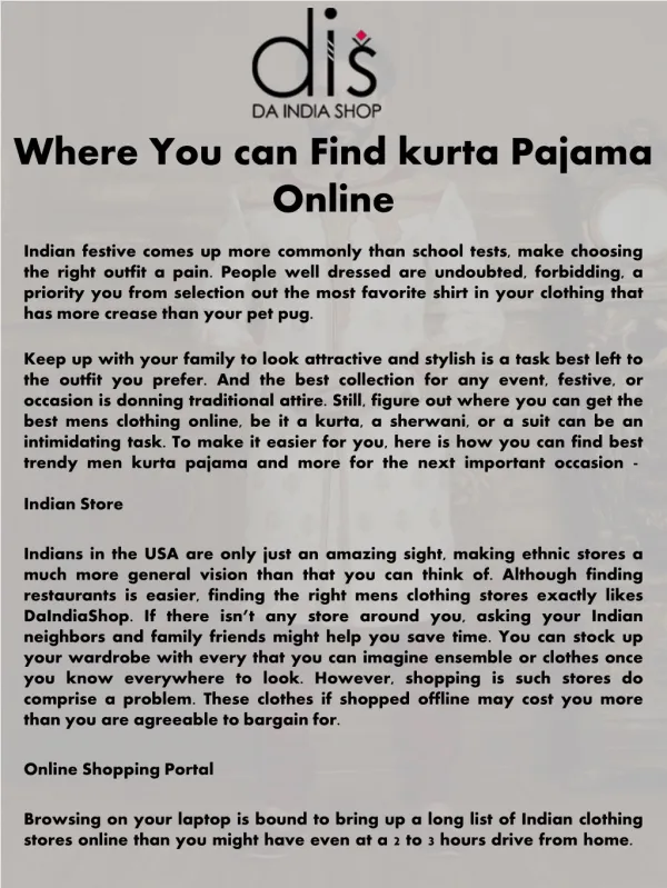 Where You can Find kurta Pajama Online