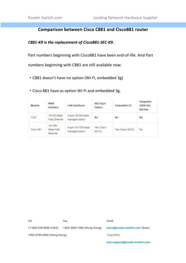Comparison Between Cisco C881 and Cisco881 Router
