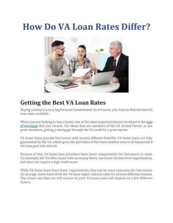 How Do VA Loan Rates Differ