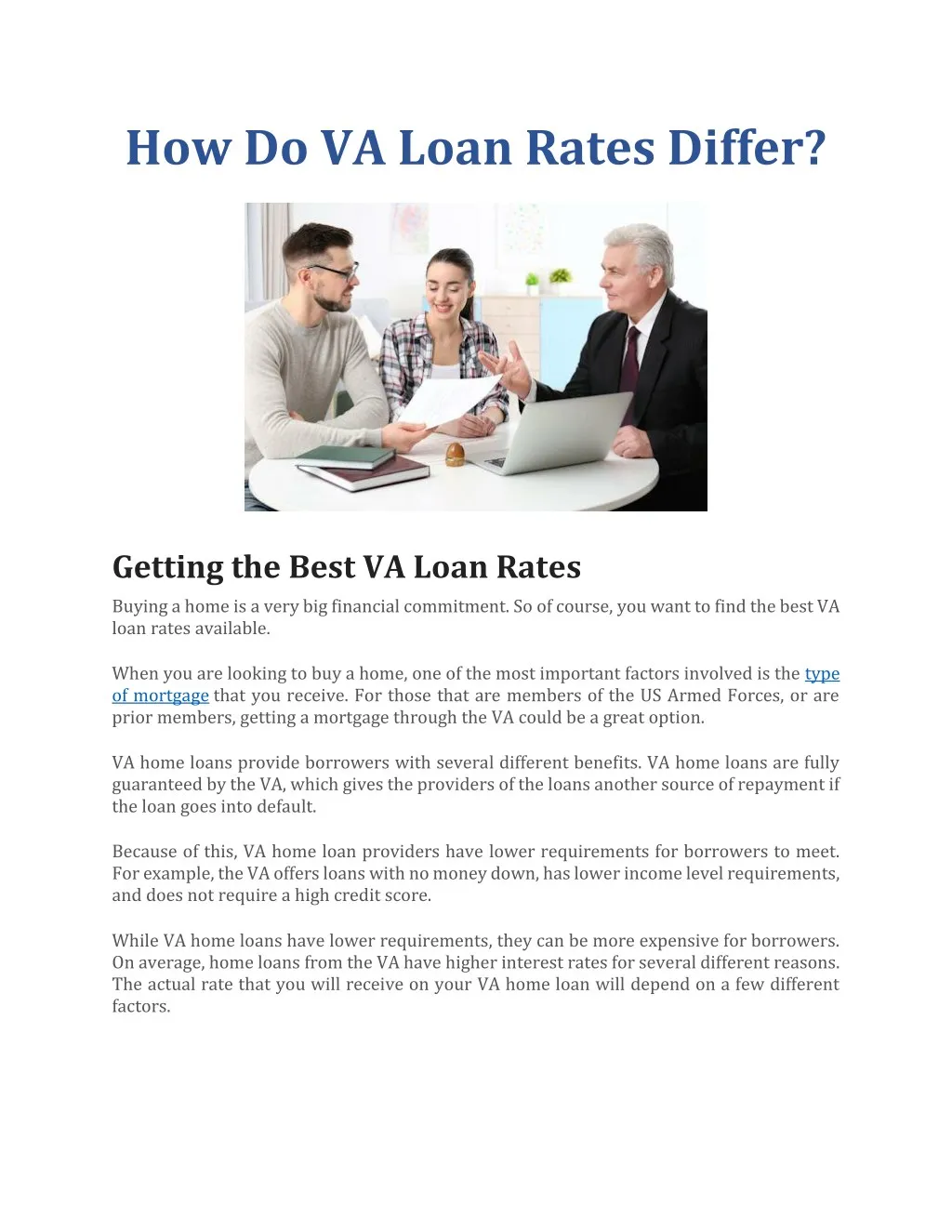 how do va loan rates differ