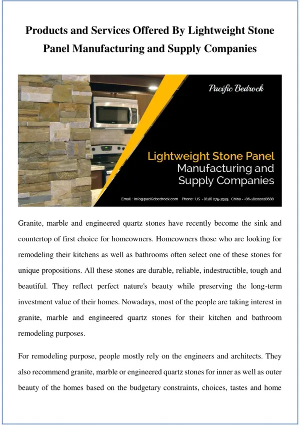 Products and Services Offered By Lightweight Stone Panel Manufacturing and Supply Companies