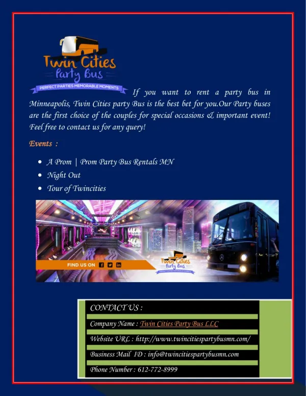 Twin Cities Party Bus Rental for your Event in MN!