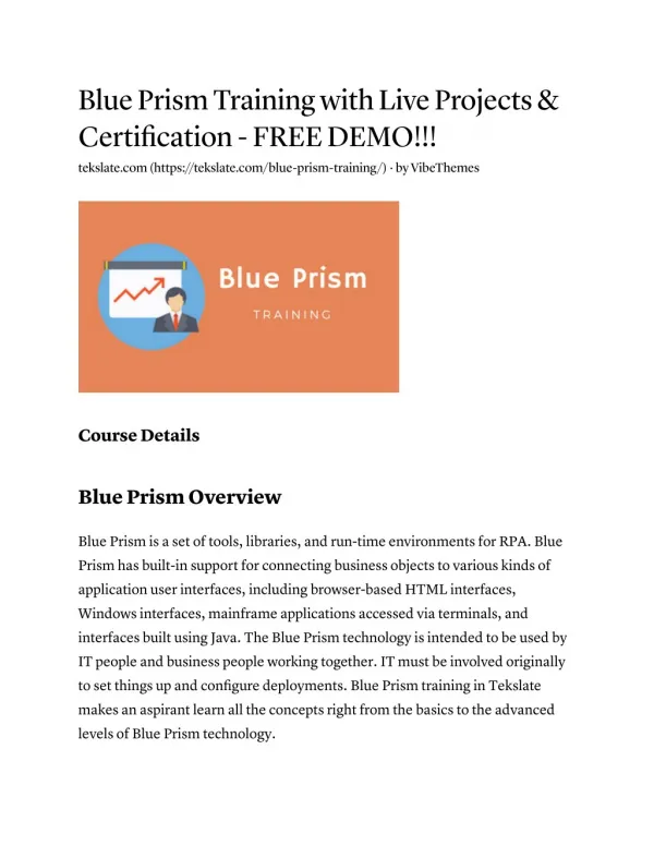 Blue Prism Online Training with Course Certification