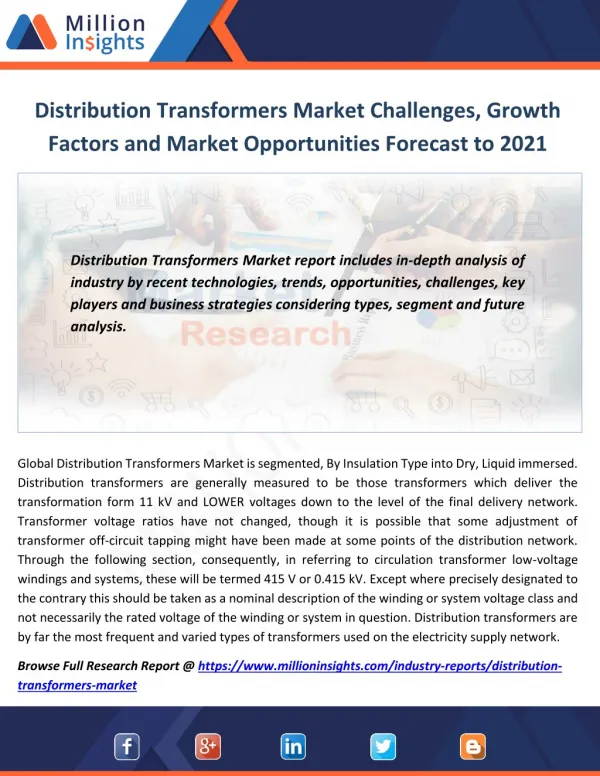 Distribution Transformers Market Challenges, Growth Factors and Market Opportunities Forecast to 2021