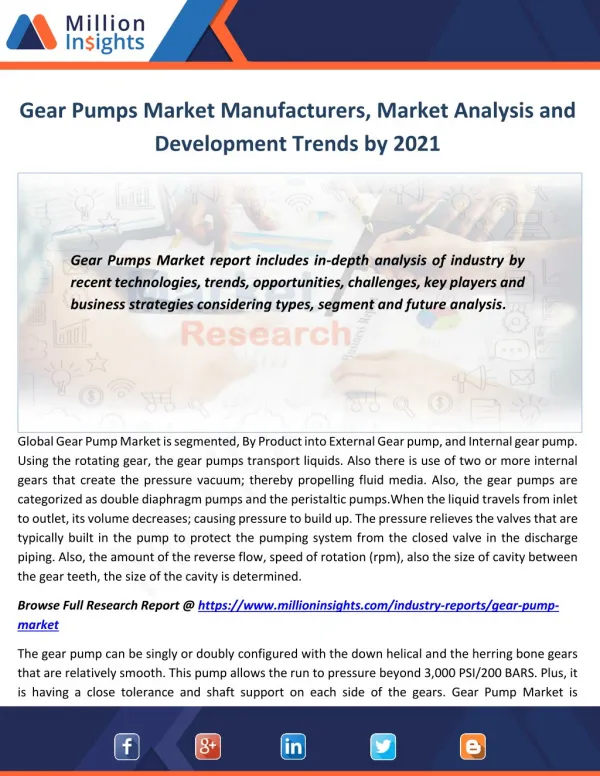 Gear Pumps Market Manufacturers, Market Analysis and Development Trends by 2021
