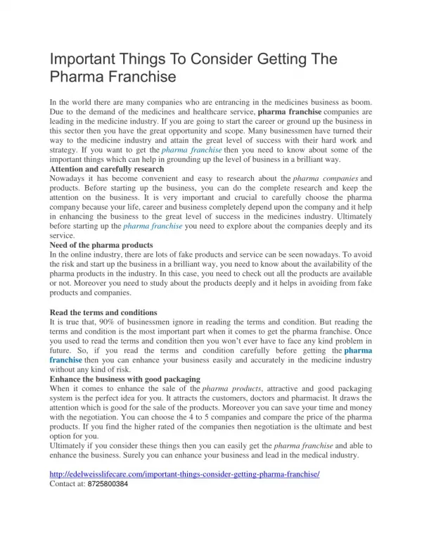 Important Things To Consider Getting The Pharma Franchise