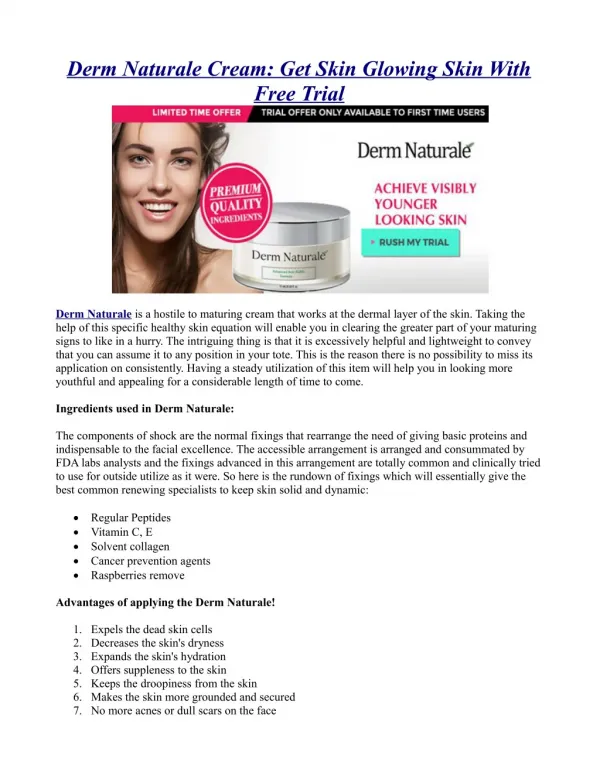Derm Naturale Cream: Get Skin Glowing Skin With Free Trial