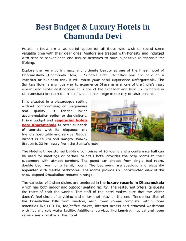 Best Budget & Luxury Hotels in Chamunda Devi