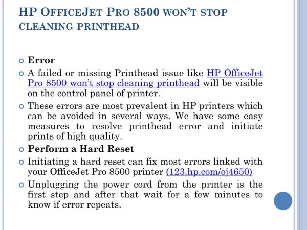 Cleaning Printhead Error in HP Officejet Pro 8500