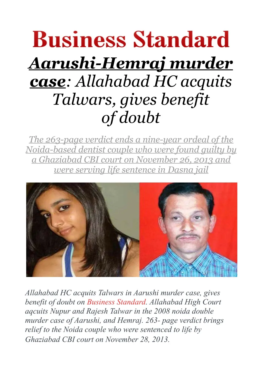 aarushi hemraj murder case allahabad hc acquits