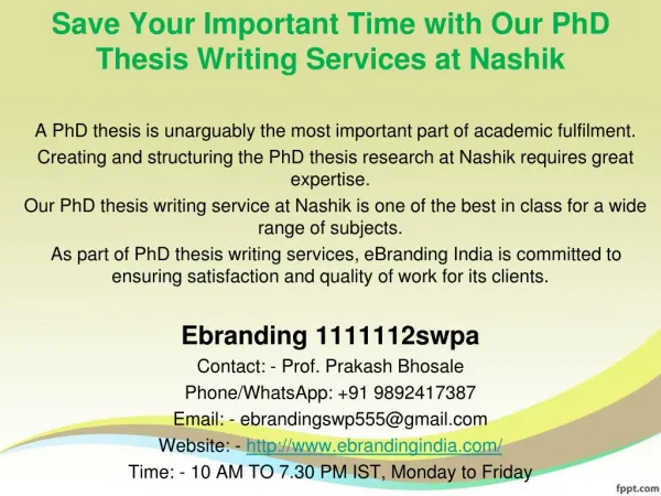 5.Save Your Important Time with Our PhD Thesis Writing Services at Nashik