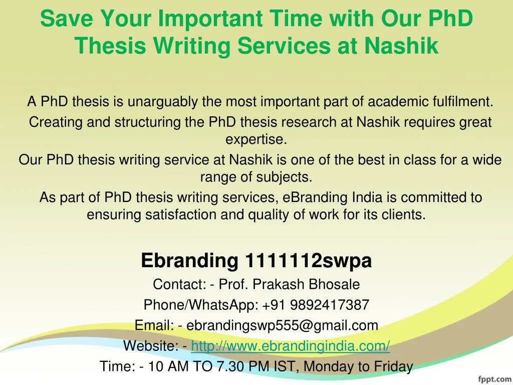 save your important time with our phd thesis writing services at nashik