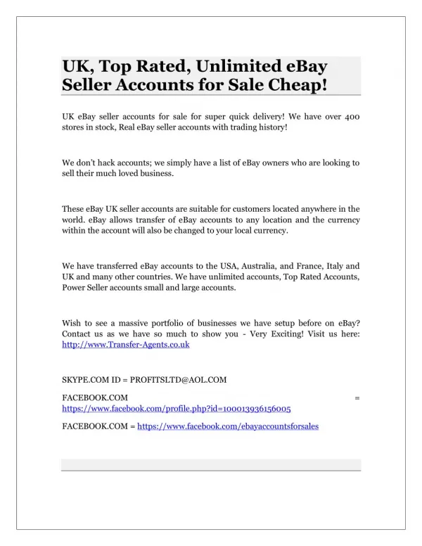 UK, Top Rated, Unlimited eBay Seller Accounts for Sale Cheap!