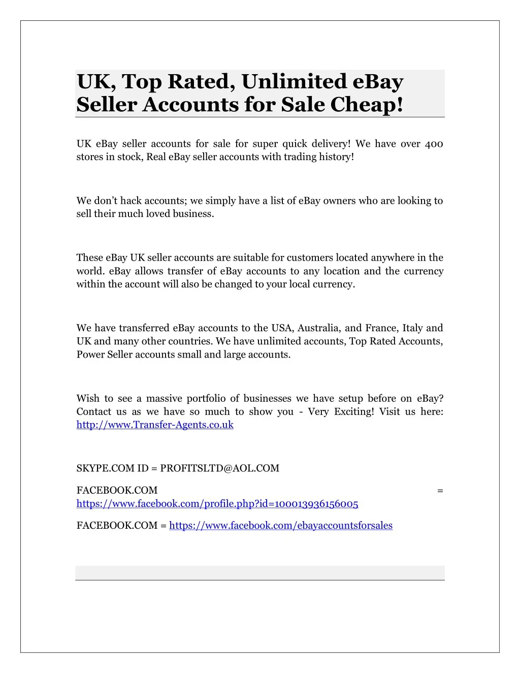 uk top rated unlimited ebay seller accounts