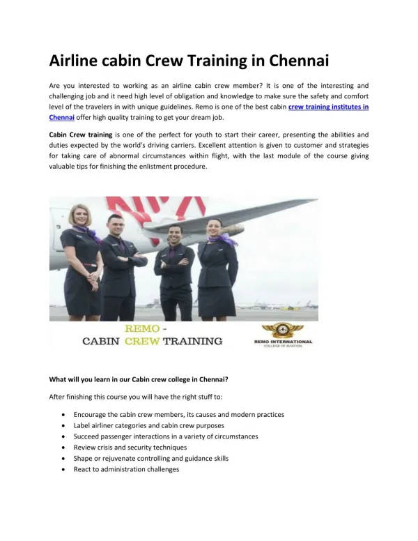 Remo - Cabin Crew Training Academy