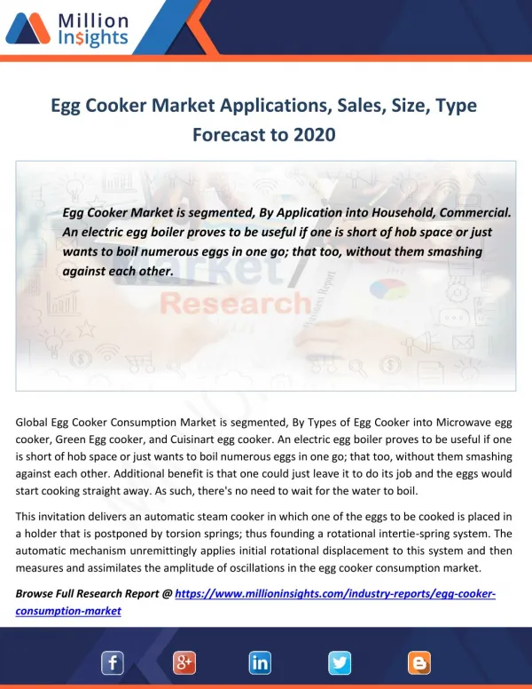 Egg Cooker Industry Analysis of Sales, Revenue, Share, Margin to 2020