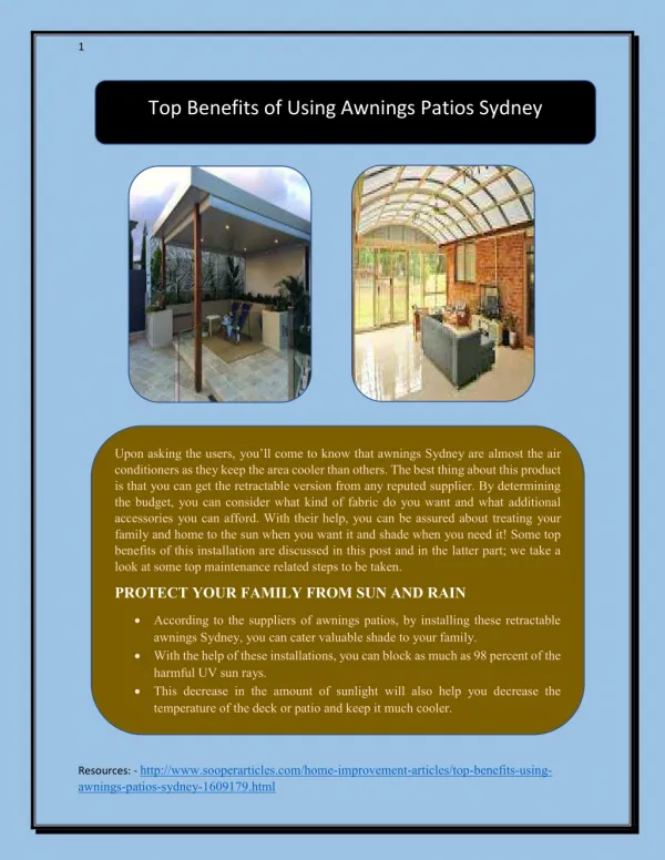 Top Benefits of Using Awnings Patios Sydney