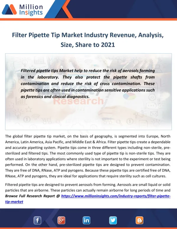 Filter Pipette Tip Market Shares, Strategies,Growth rate, Sales,Prize to 2021