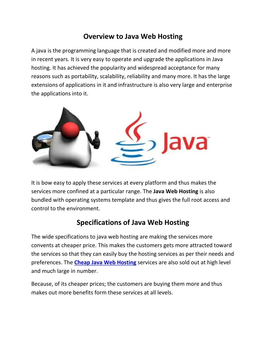 overview to java web hosting