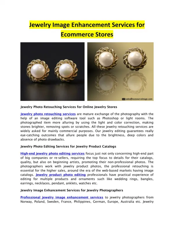 Jewelry Image Enhancement Services for Ecommerce Stores