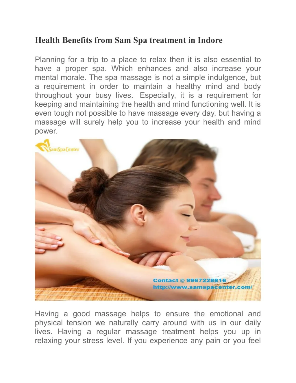 health benefits from sam spa treatment in indore